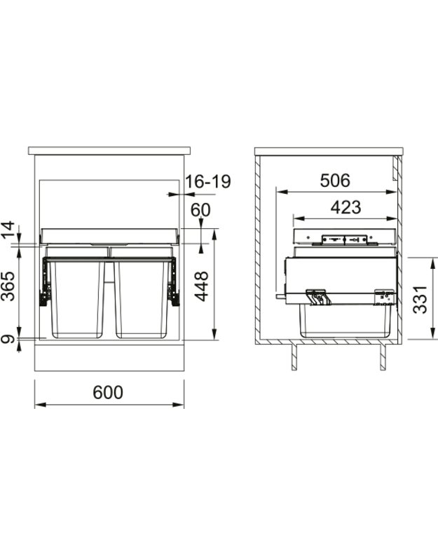 Šiukšliadėžė FRANKE, FX 60, 2x26 L, 121.0557.764